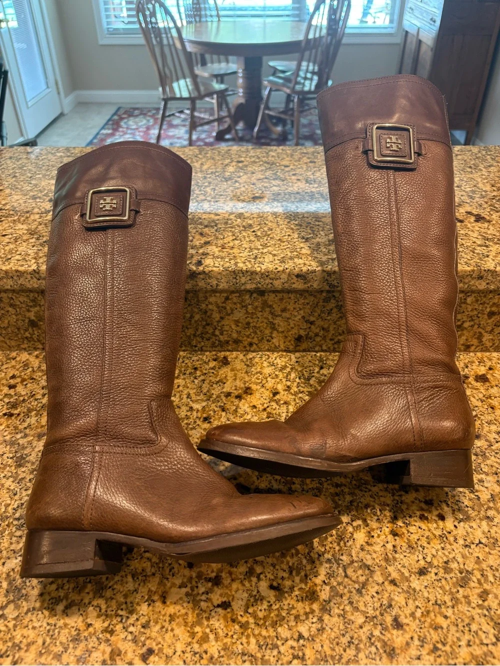 Tory Burch Tall Brown Leather Riding Boots Size 7 Flats